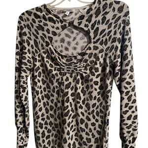 Cache Black and Cream Leopard Print Long Sleeve Top